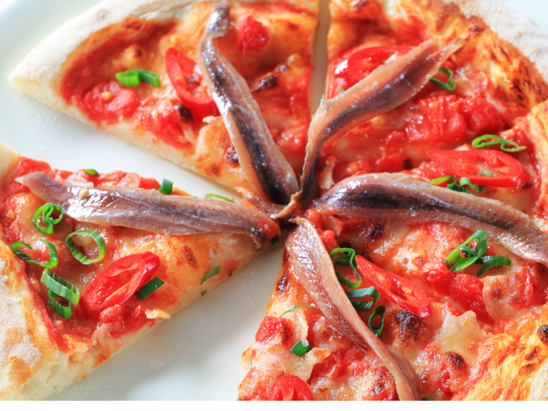 Anchovies and tomato basil pizza. Deliberico