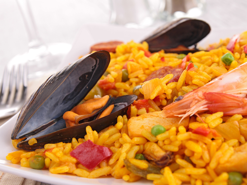 Paella with seafood dish. Deliberico