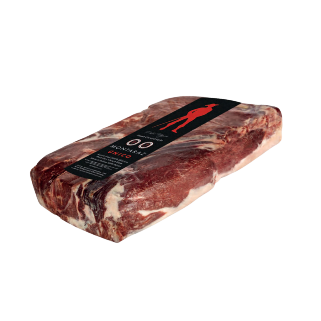 Iberico shoulder boneless block packaged UNICO 1 by Montaraz black label. Deliberico