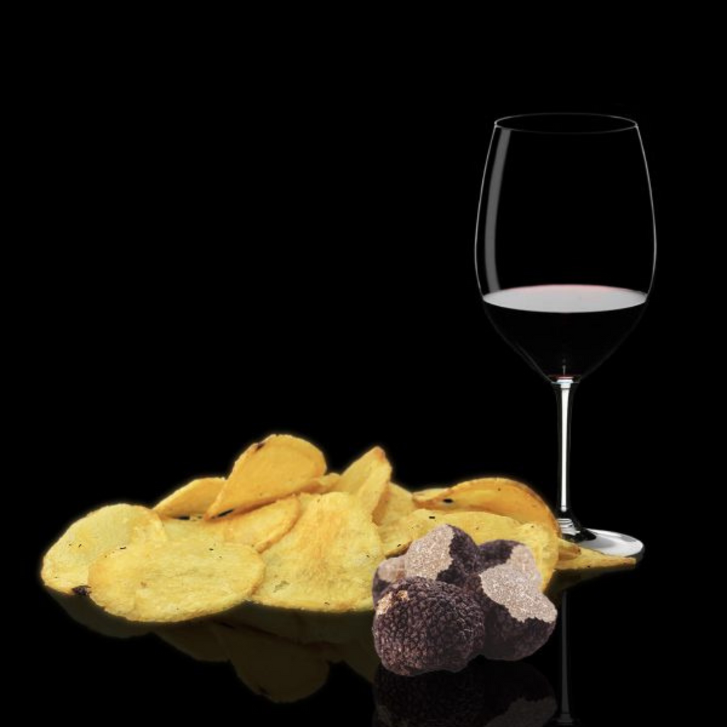 Black Truffle Potato Chips with wine glass