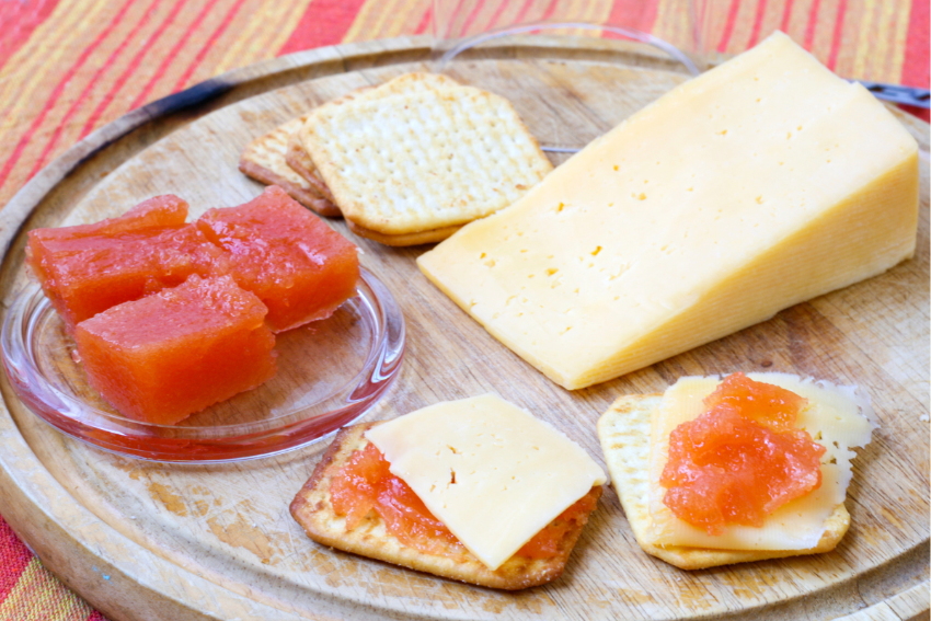 Cheese & quince plate with crackers wood plate 