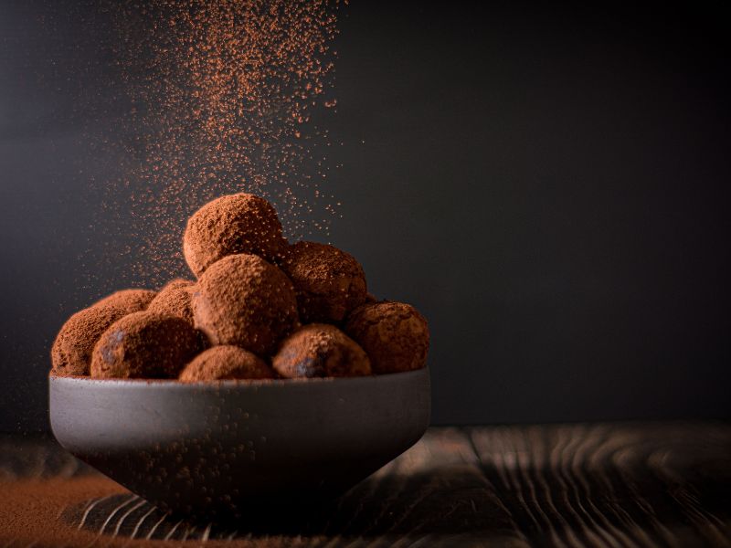 Cocoa truffles on a bowl 