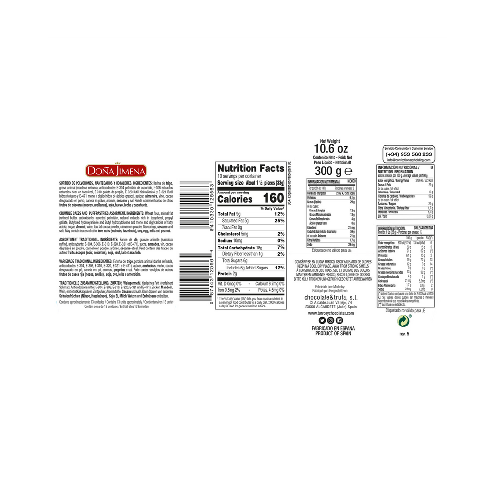 Dona Jimena Surtido Back box including Ingredients and nutritional facts