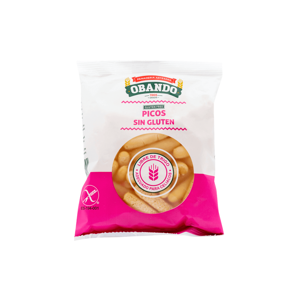 Gluten free Breadsticks Obando white and pink bag on a transparent  background