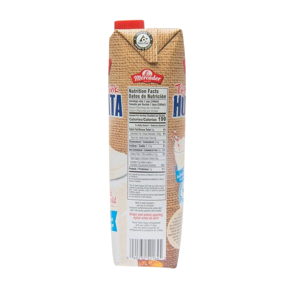 Horchata Mercader side Nutrition Facts