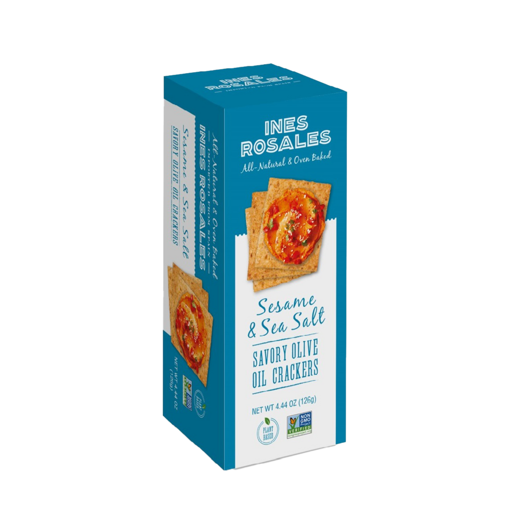 Ines Rosales Crackers Sesame & Sea Salt Teal Blue Box