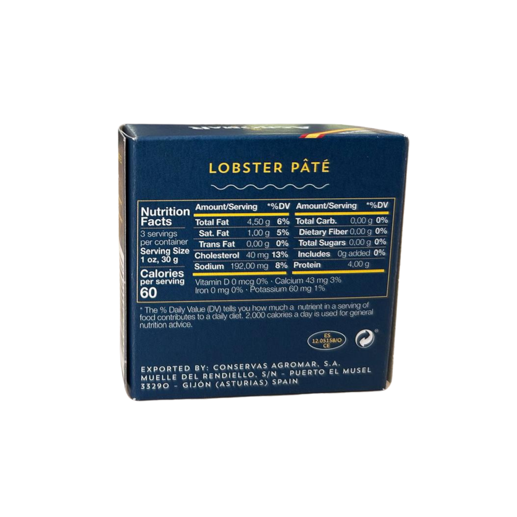 Lobster Pate blue box back with nutrition facts by Agromar