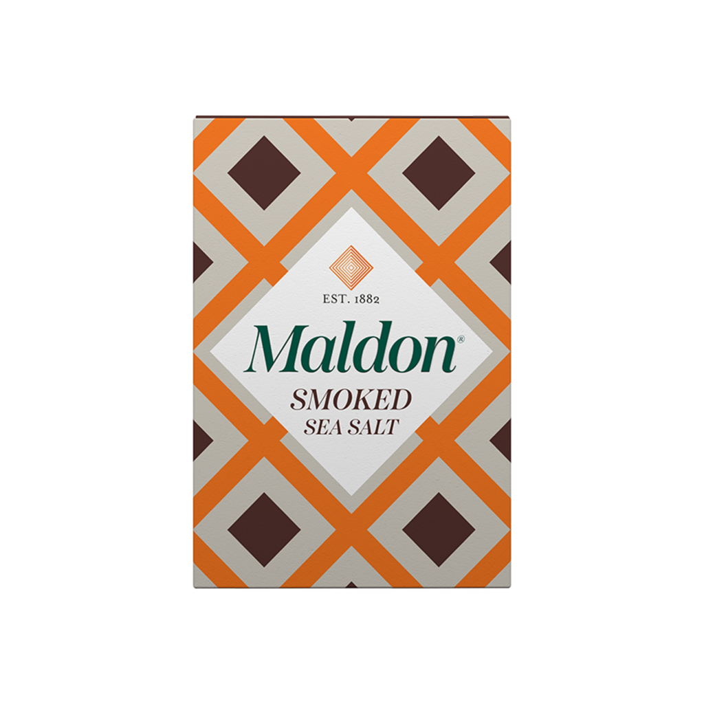 Maldon Smoked Sea Salt The Original Brown and orange geometric design box