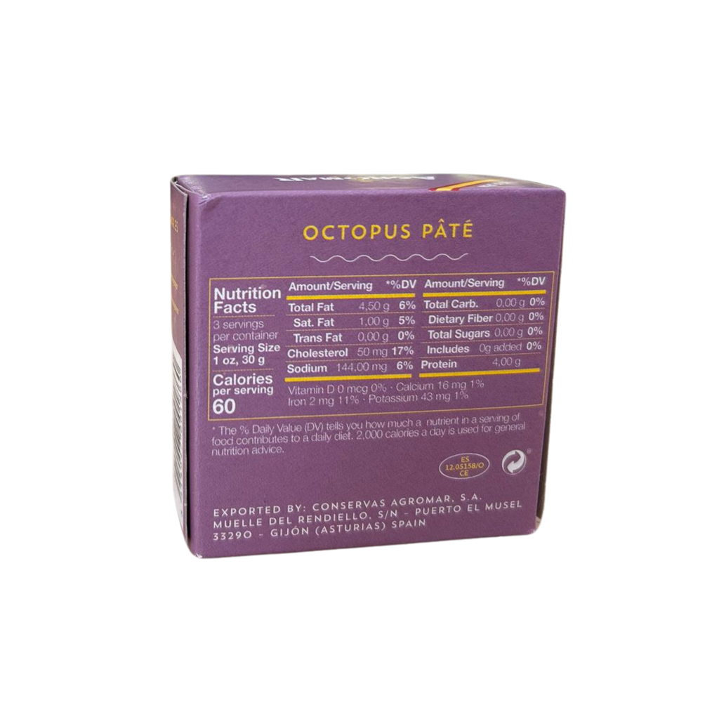 Octopus Pate back  lilah box with nutrition facts information by Agromar