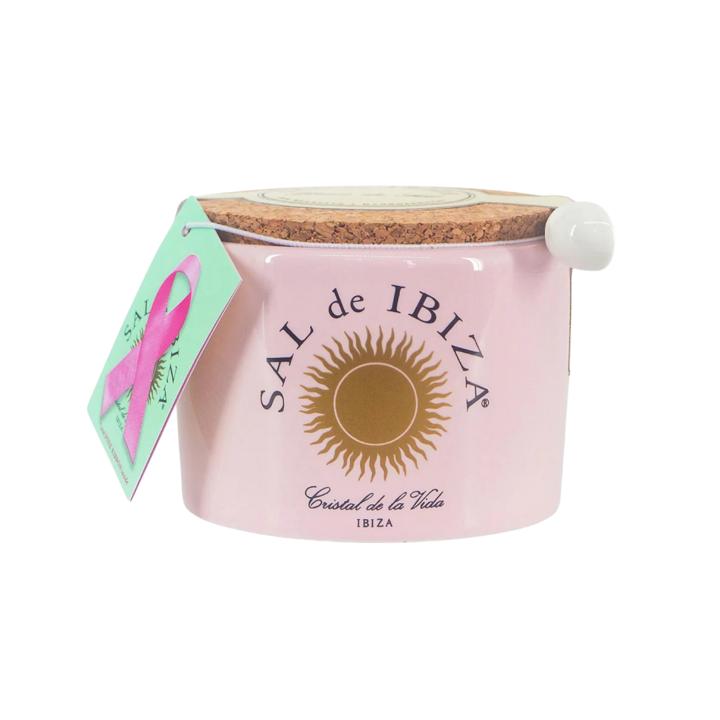  'Sal de Ibiza'Salt Pink container with cork lid and pink ribbon label