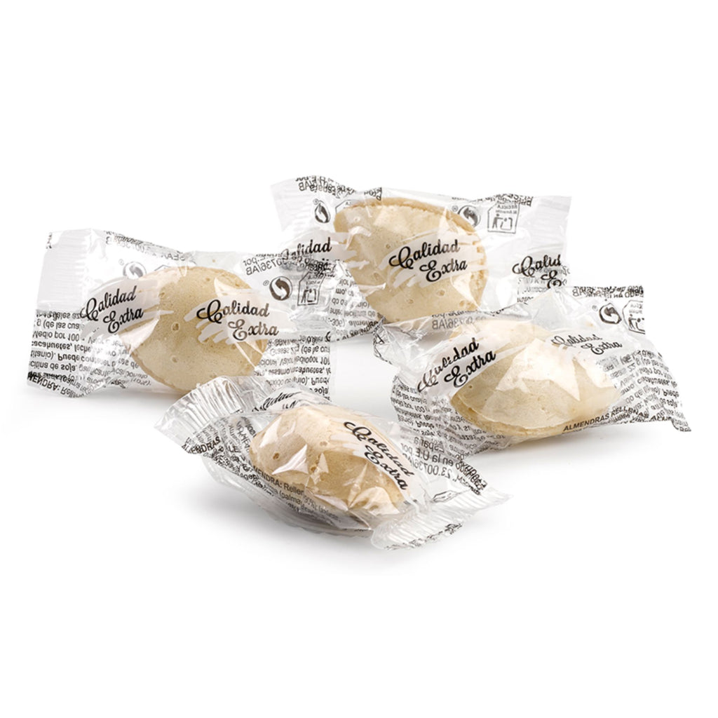 Packaged individually almond wafers with 'Calidad Extra'  & San Andres branding on a white background