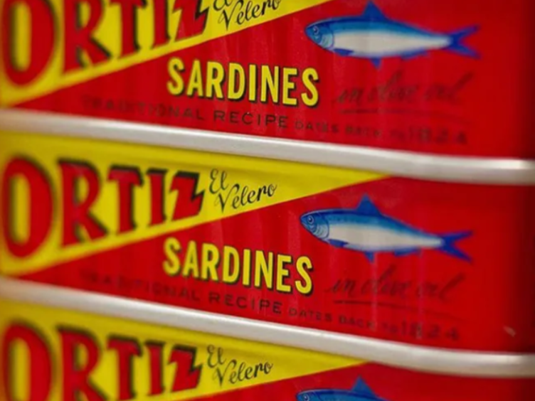 Ortiz Sardines in Olive Oil Traditional Recipe in the classic yellow, blue and red design three cans tower