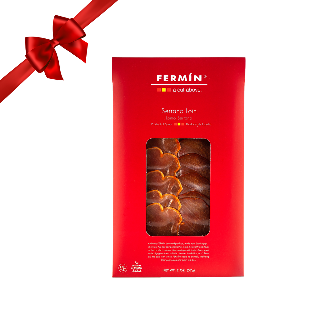 Red Pack of Serrano Loin 2 oz by Fermin. Deliberico