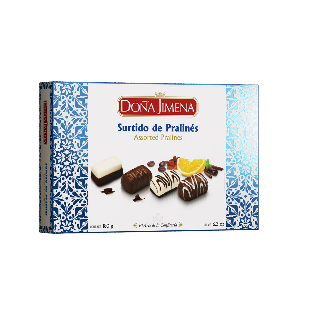 Assorted chocolate pralines by Dona Jimena box