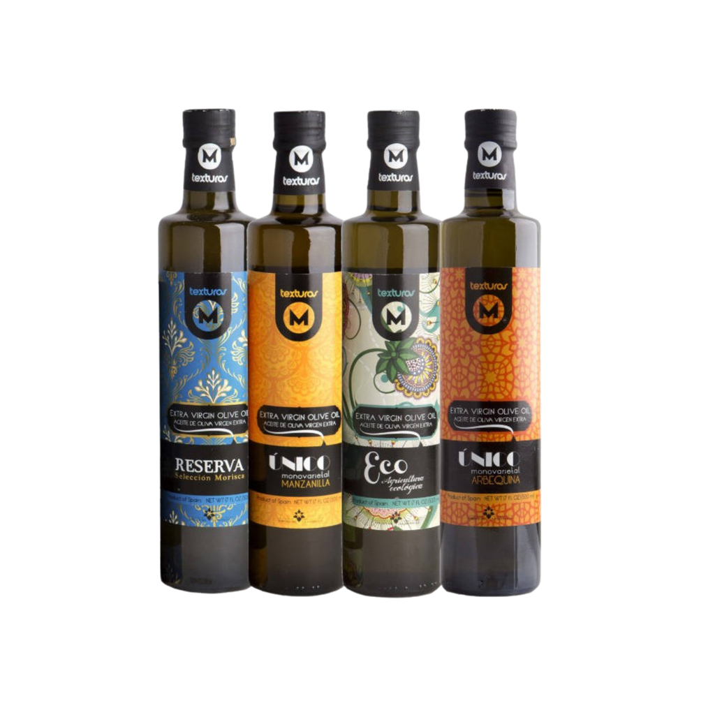 Texturas Extra Virgin Olive Oil Varieries: manzanilla, arbequina, eco, reserva
