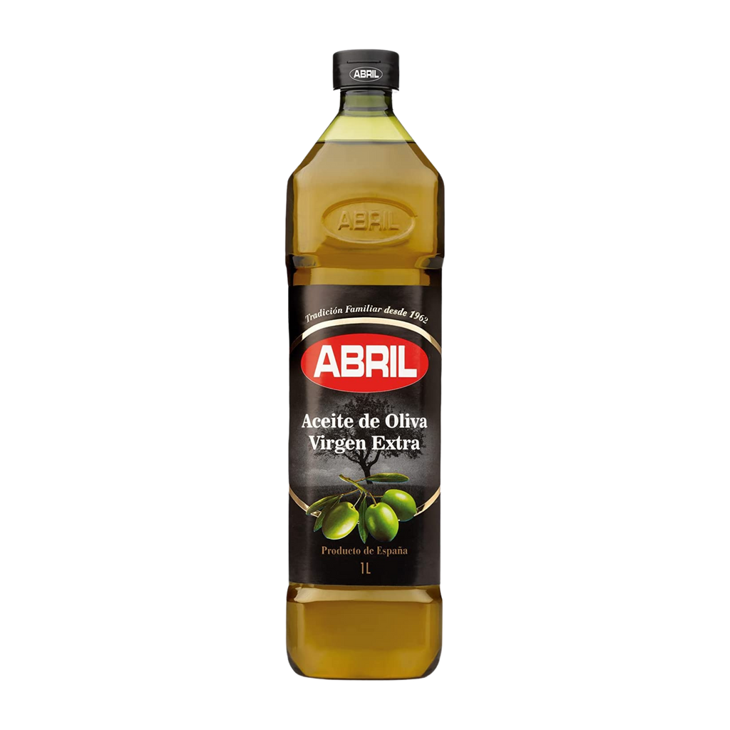 Extra Virgin Olive Oil bottle of Abril. Golden pet bottle with back label. Deliberico
